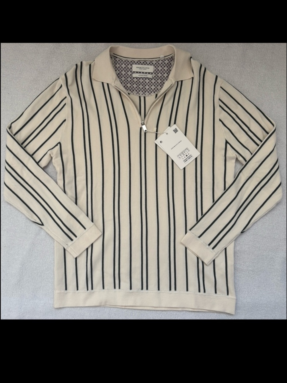 Denim&Flower Ricky Singh Men’s Ivory Knit Long-sleeve Zip Closure Shirt Size L